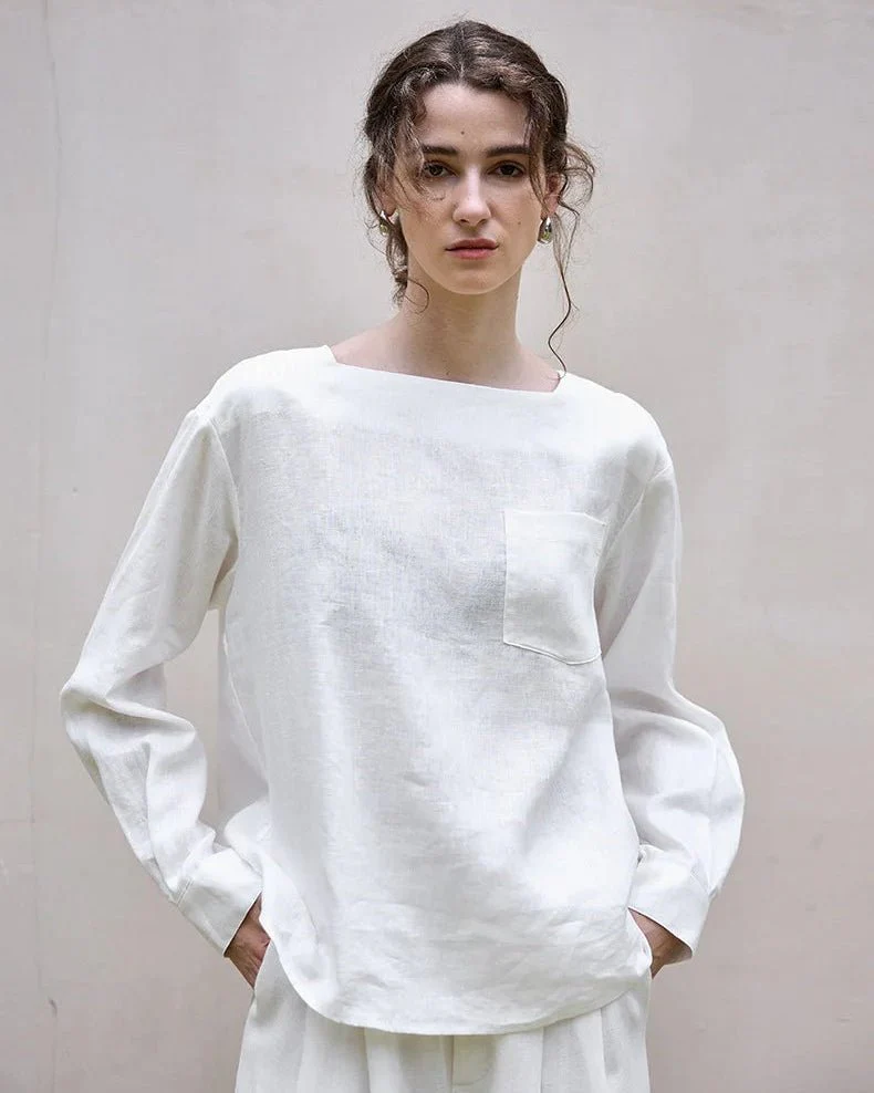 Image of Retro One-Shoulder Collar Casual Loose T-Shirt