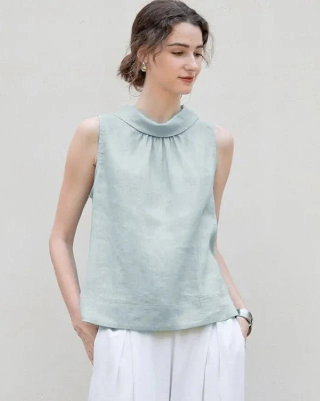 Image of Casual Sleeveless Stand-Up Collar Fashion T-Shirt