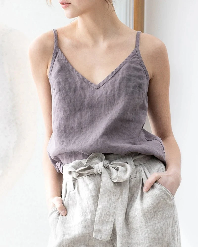 Image of Cotton And Linen V-Neck Camisole