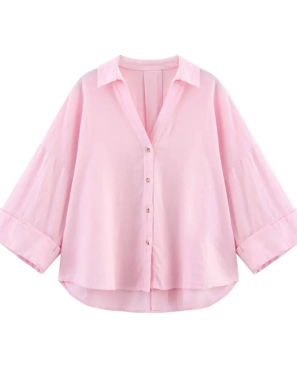 Image of Casual Rolled-Up Wide-Sleeve Striped Shirt