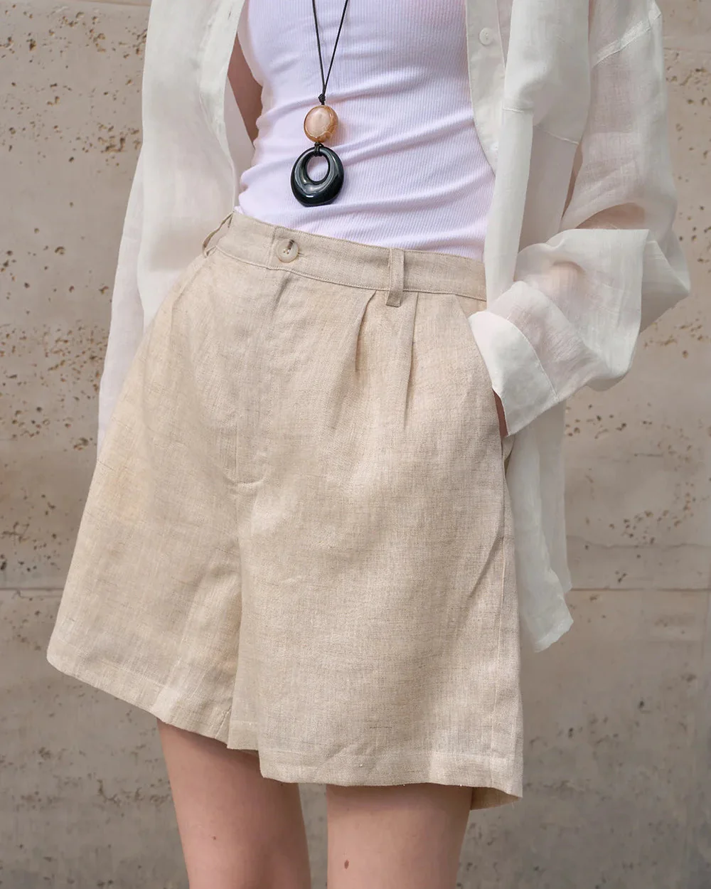 Image of High-Waisted Casual Linen Shorts
