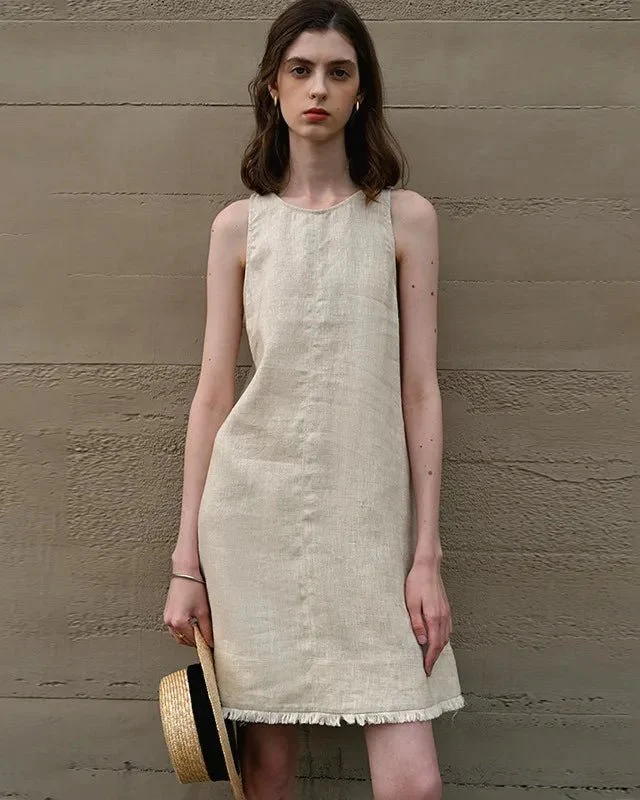 Image of Casual Round Neck Sleeveless A-Line Tassel Dress