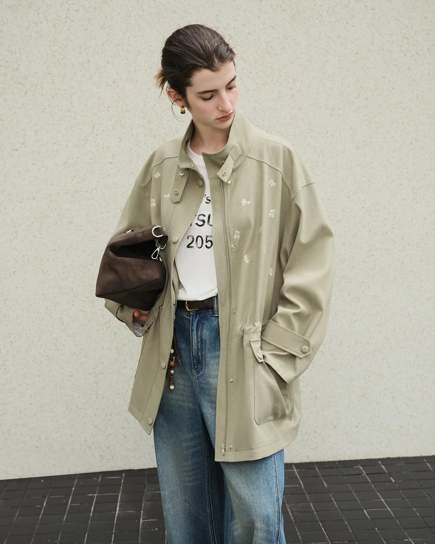 Image of New Embroidered Stand-Up Collar Loose Coat