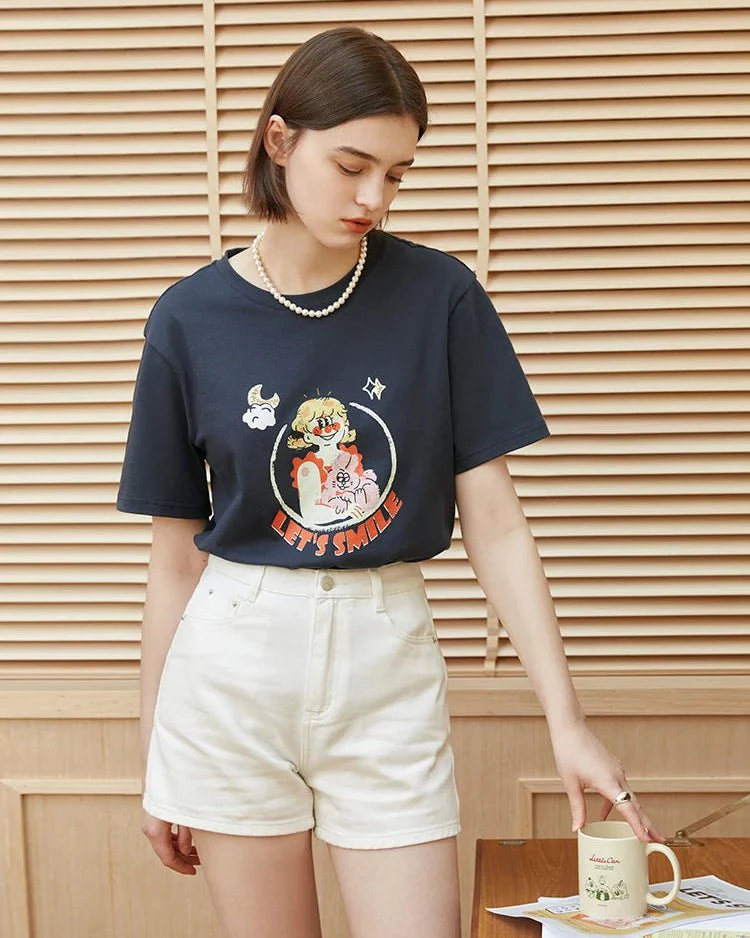 Image of Casual Loose-Fitting Printed Short-Sleeved T-Shirt
