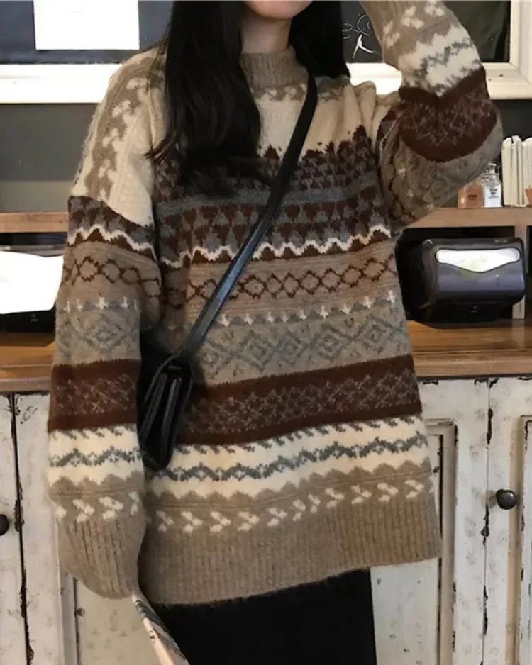 Image of Stripe Patterned Loose Sweater Pullover