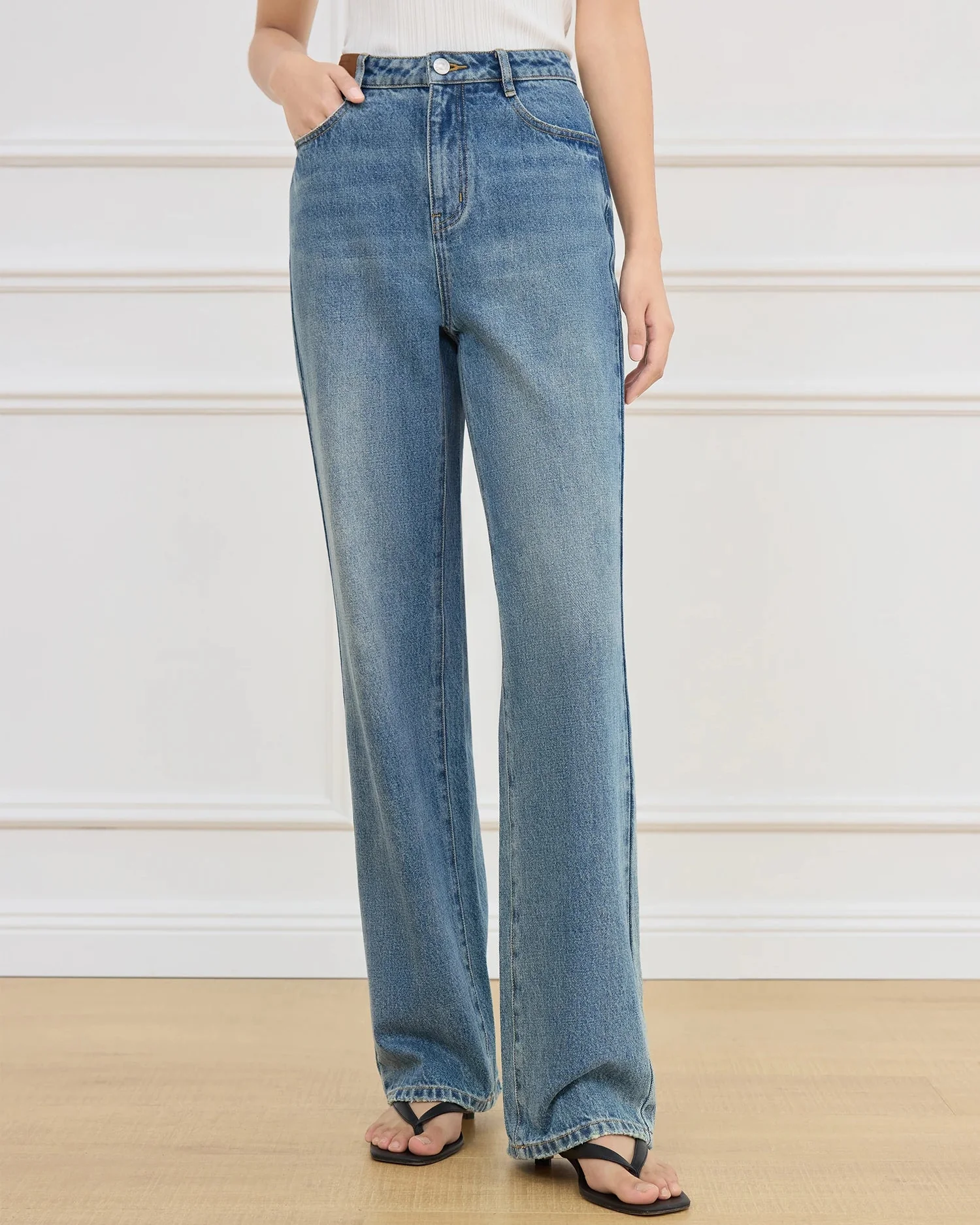 Image of Casual And Stylish High-Waisted Long Jeans