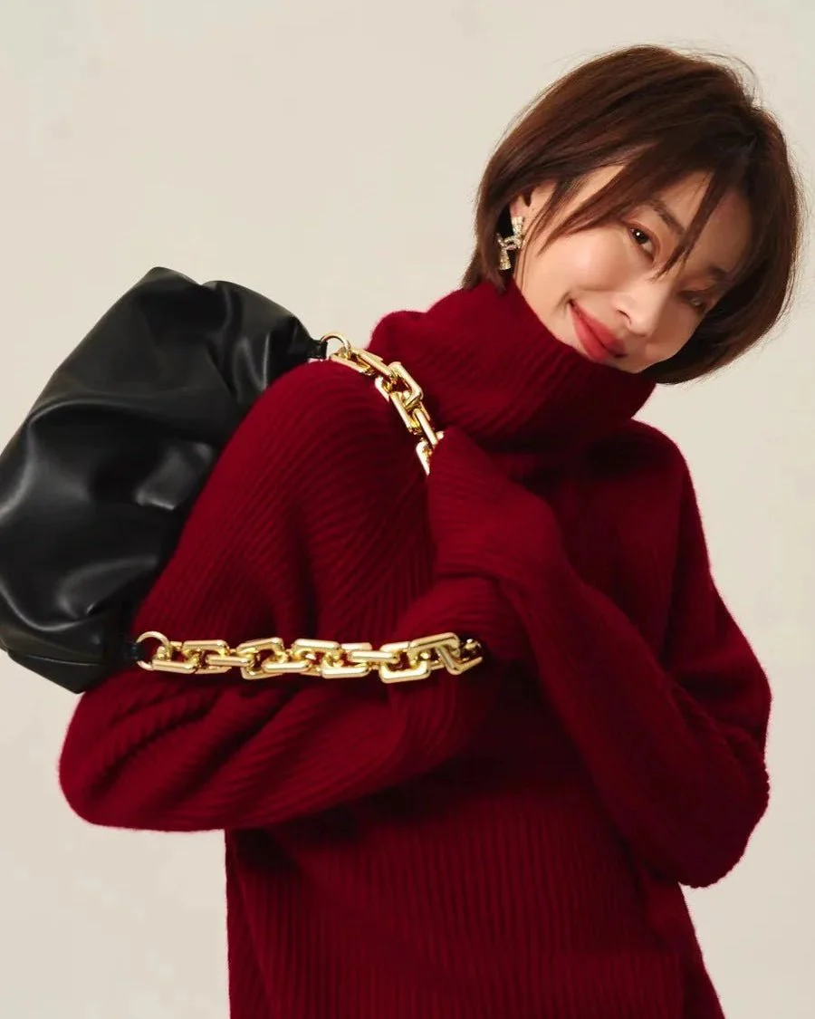 Image of High-Neck Cashmere Loose Retro Sweater