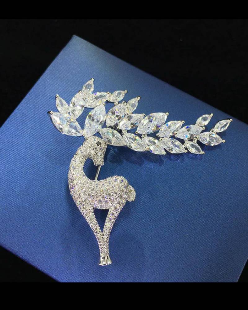 Image of Christmas Deer Rhinestone Brooch Pin