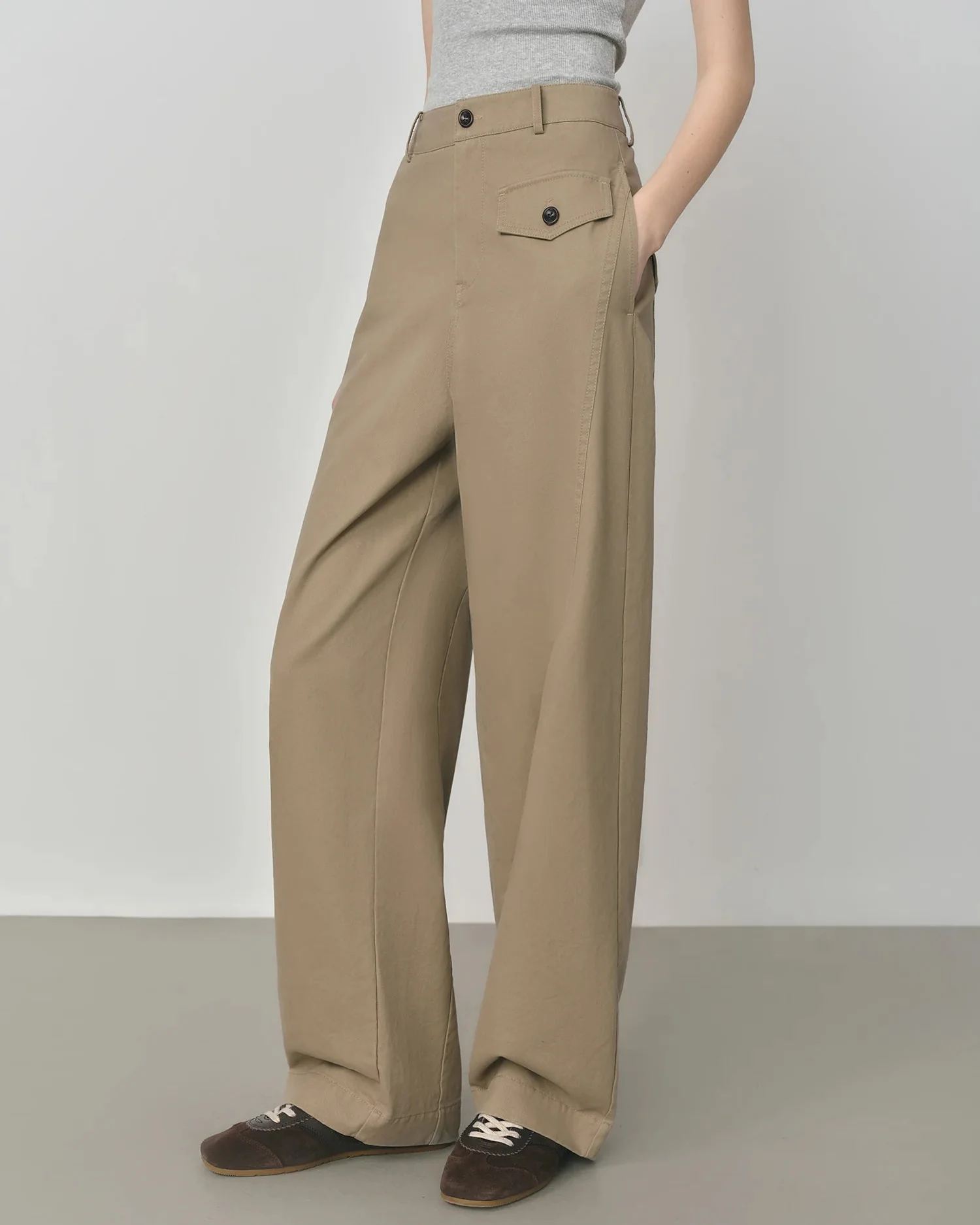 Image of Loose-Fitting Casual Straight-Leg Cotton Trousers
