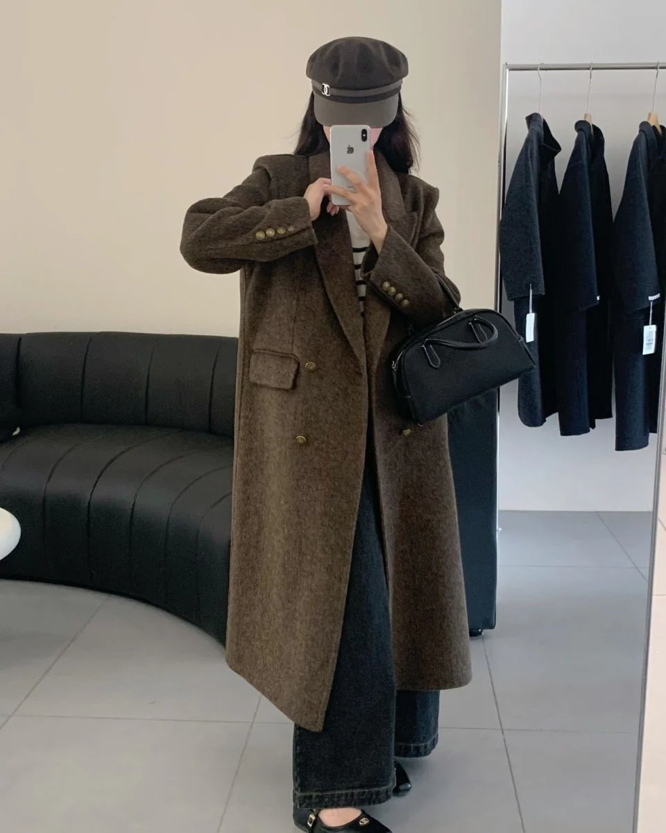 Image of Long Double-Faced Wool Overcoat