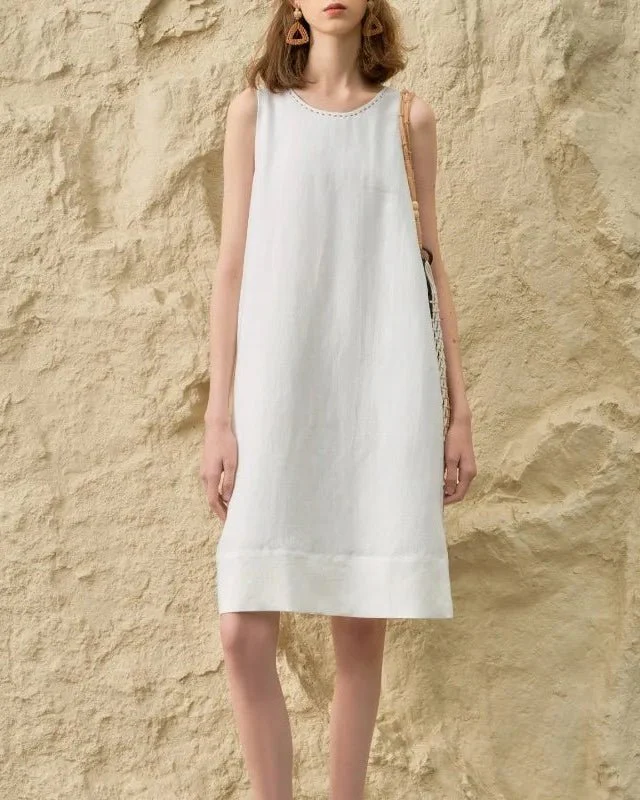 Image of Casual Loose Sleeveless Round Neck A-Line Dress