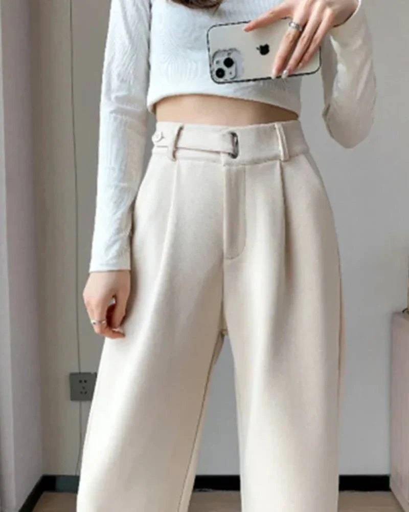 Image of High Waist Straight Leg Woolen Trousers