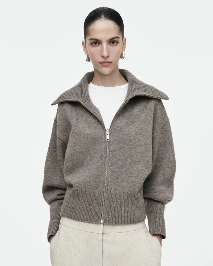 Image of Casual Polo Collar Fitted Knitted Cardigan Sweater