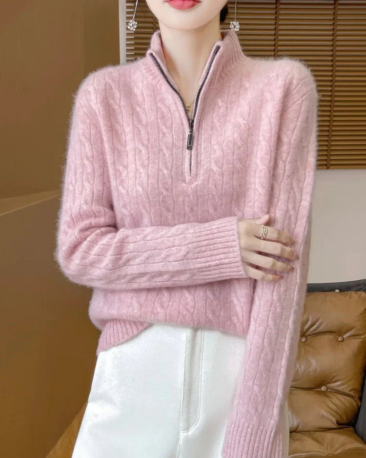 Image of Wool Stand-Collar Half-Zip Thick Pullover Sweater