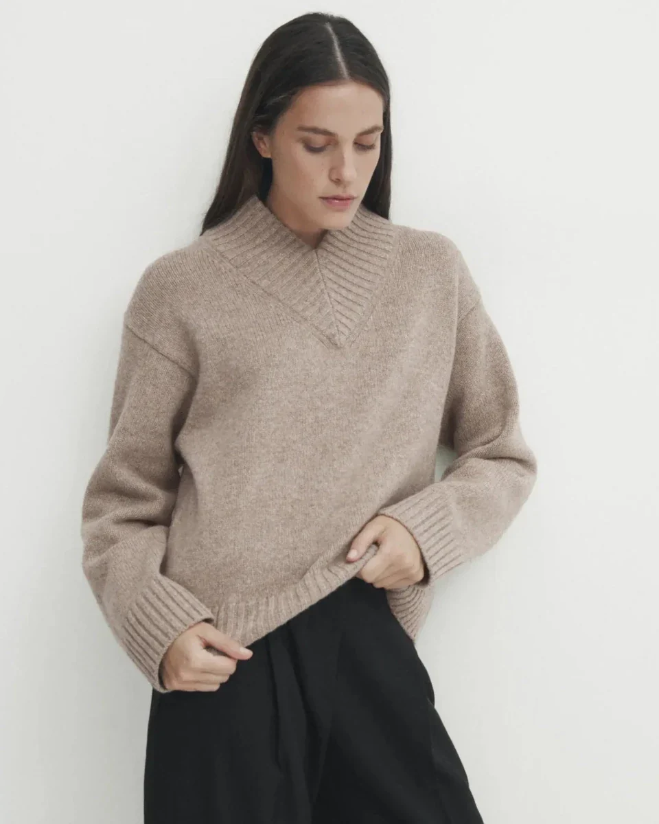 Image of Wool Blend V-Neck Simple Sweater