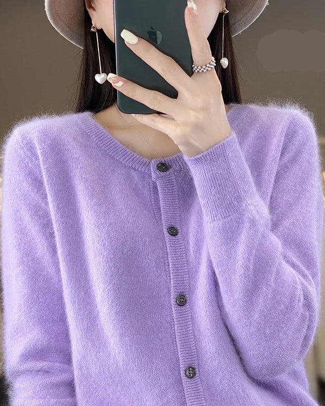 Image of Mink Cashmere Crew Neck Cardigan Sweater