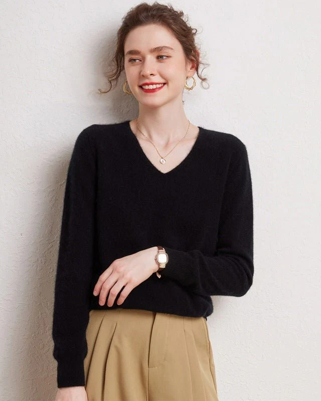 Image of V-Neck Pure Cashmere Knit Pullover