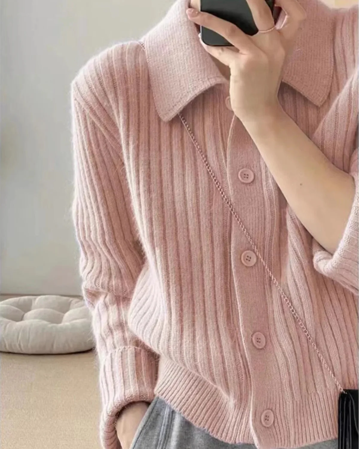 Image of Cashmere Polo Collar Cardigan Knit Wool
