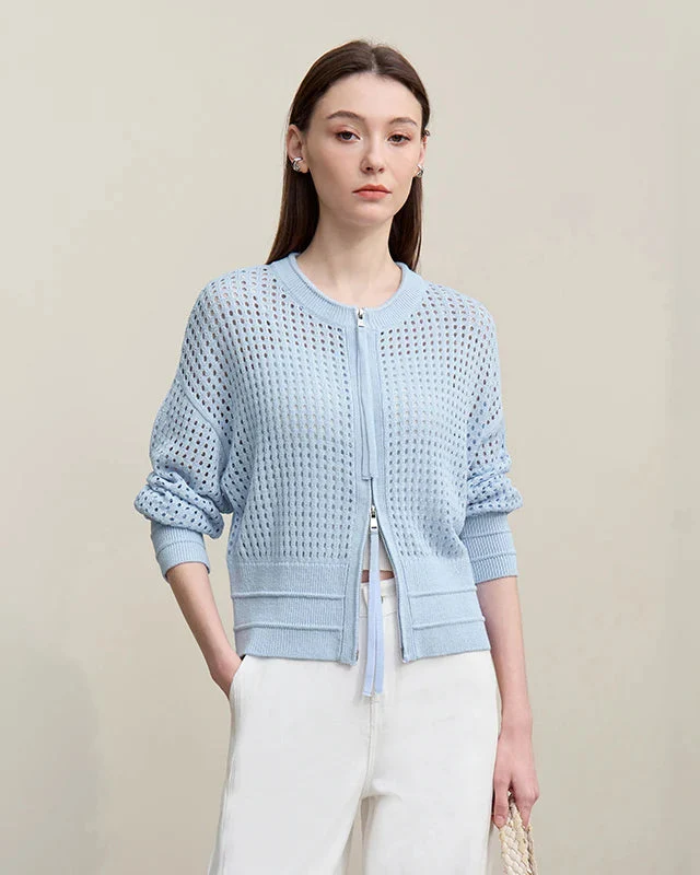 Image of Casual Drop-Shoulder Sleeve Openwork Knit Sweater