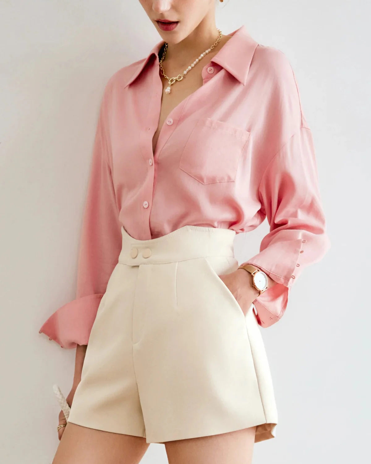 Image of Long-Sleeved Elegant Loose-Fitting Collared Shirt