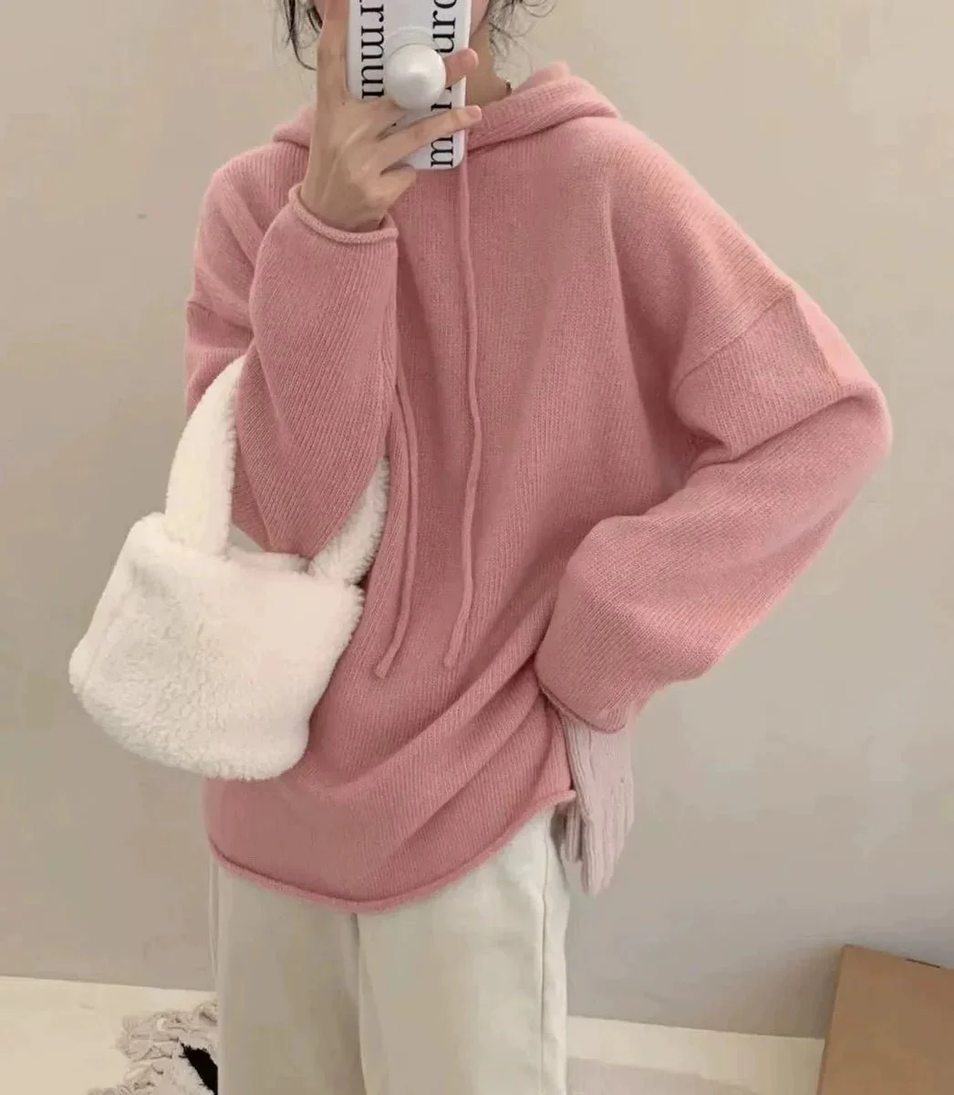 Image of Solid Cashmere Knitted Hoodie