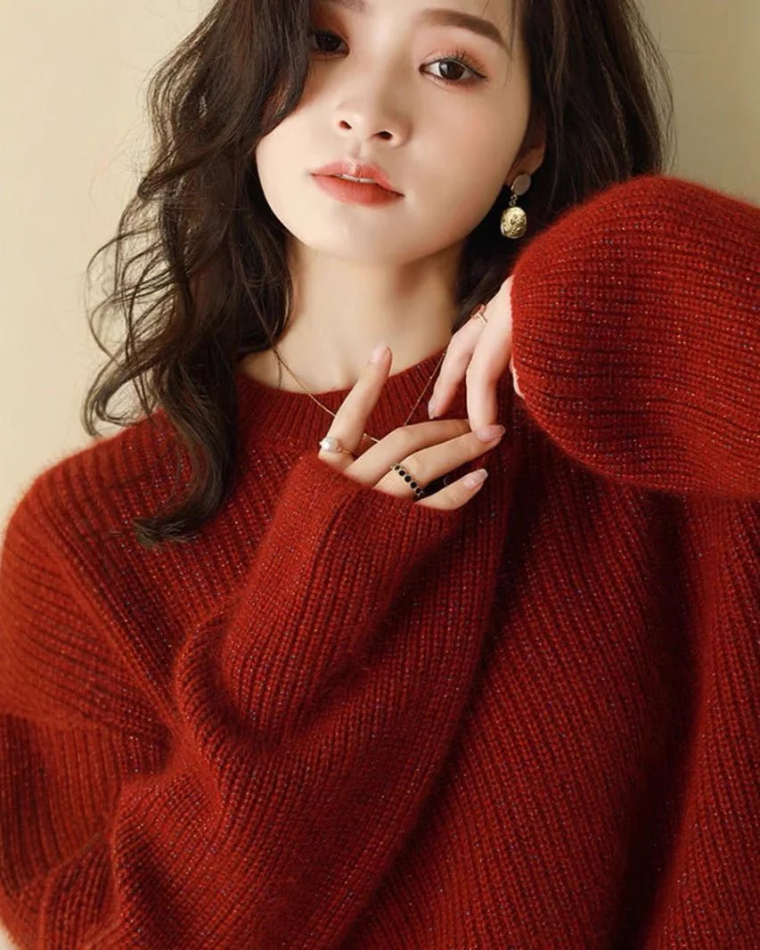 Image of Plus Size Thick Shiny Cashmere Sweater