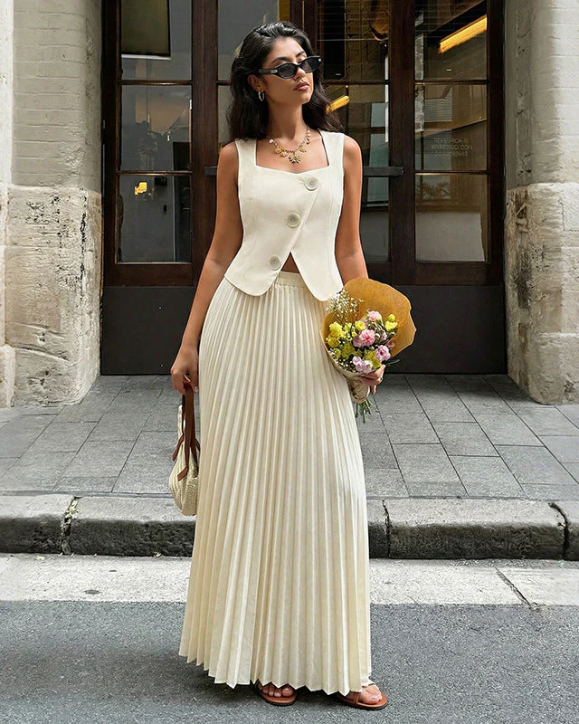 Image of Fashionable Solid Color Sleeveless Dress Set