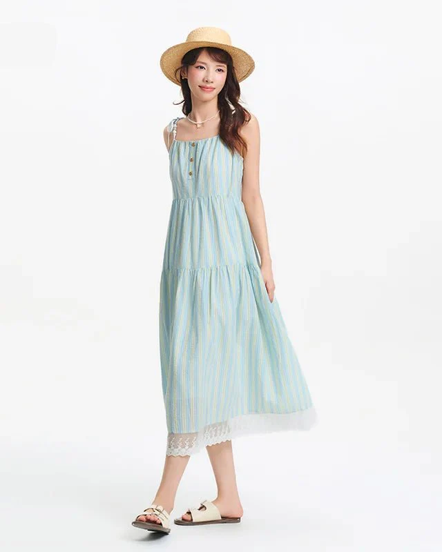 Image of New Striped Resort Lace Slip Dress