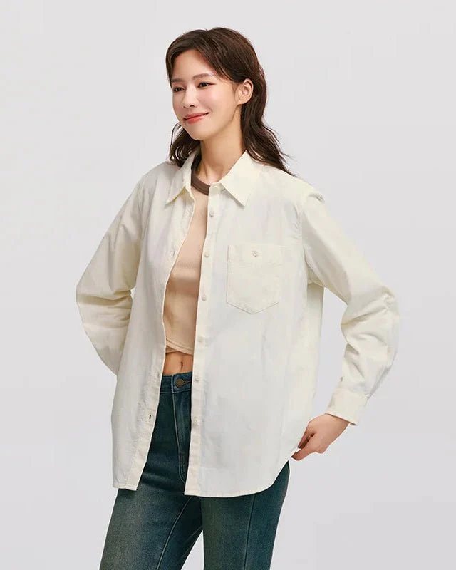 Image of Mid-Length Loose Corduroy Long-Sleeved Shirt