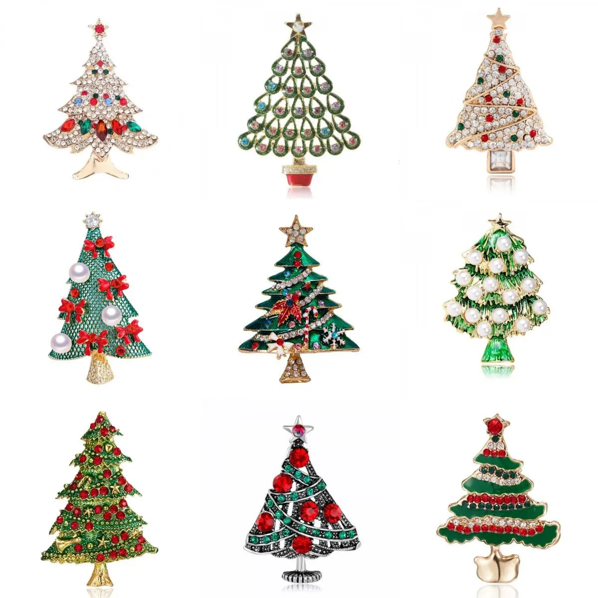 Image of Christmas Tree Rhinestone Brooches Pins