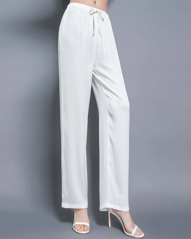 Image of Elastic Waistband Draped Mulberry Silk Pants