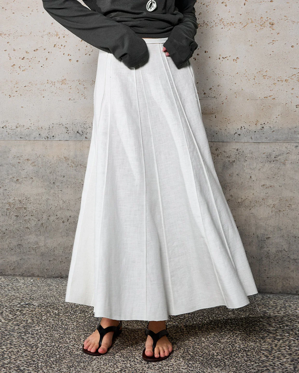 Image of High-Waisted, Structured-Panel A-Line Skirt