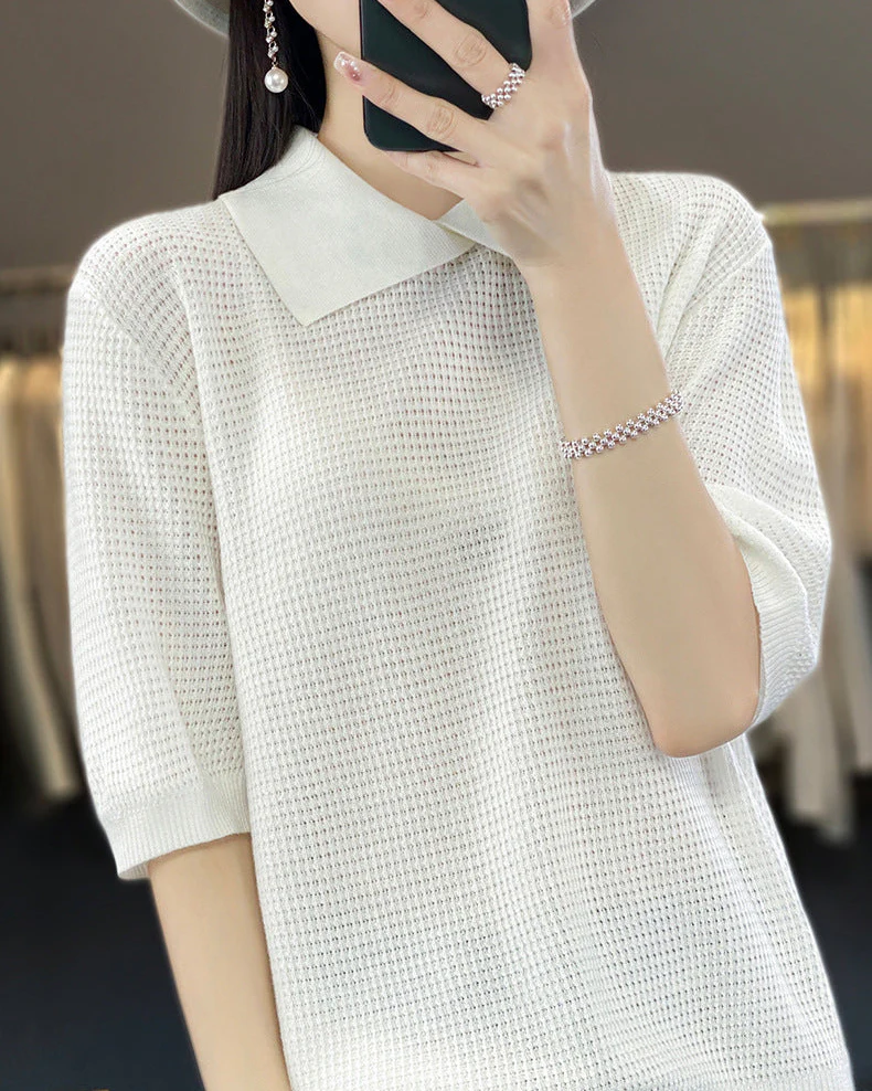Image of Loose-Fit Short-Sleeve Polo Sweater