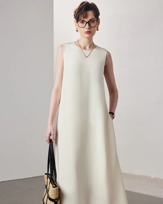 Image of A-Line Sleeveless Silk Dress