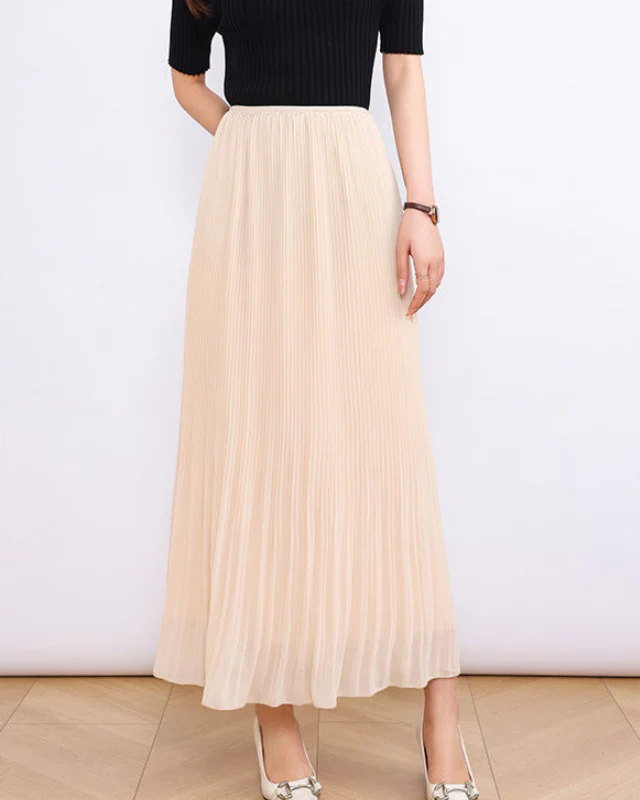 Image of High-Waisted Comfortable Pleated Midi Skirt