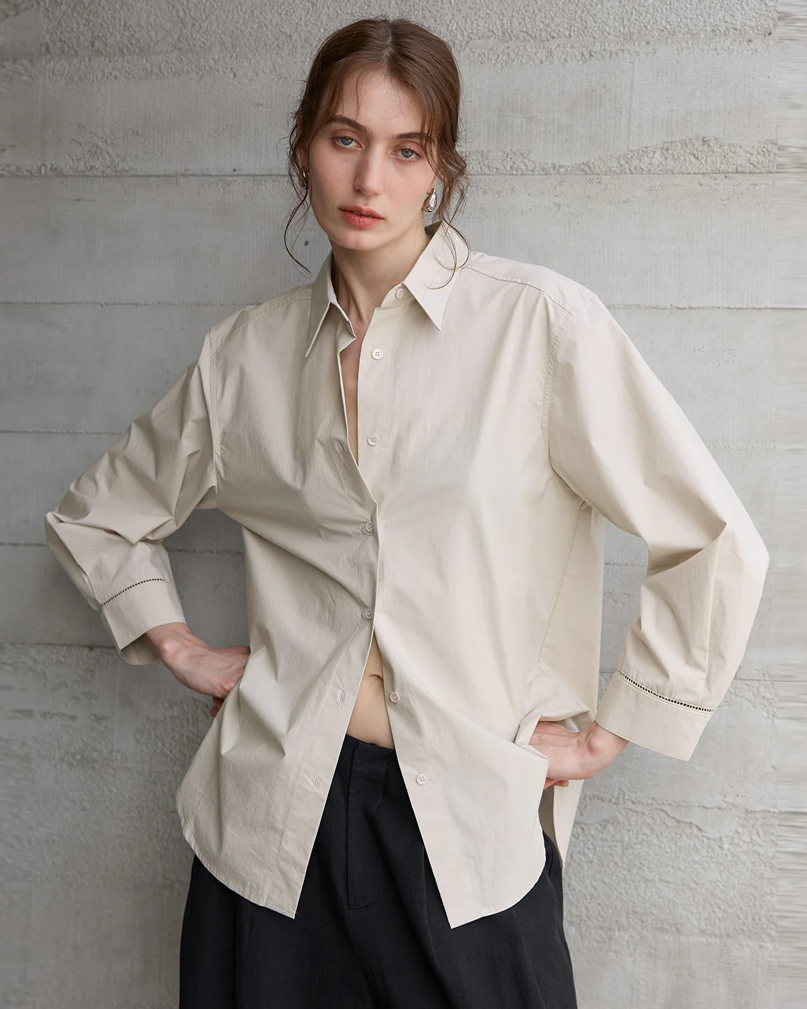 Image of Loose-Fitting Collared Cotton Shirt