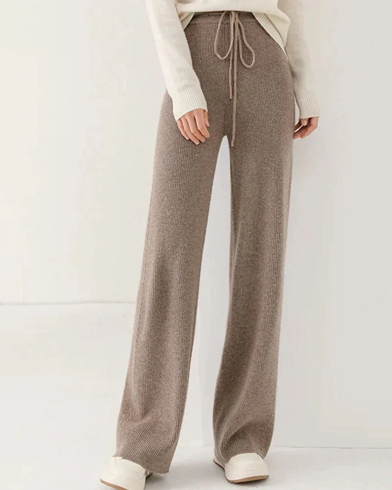 Image of 100% Merino Wool Knitted Wide Leg Trousers