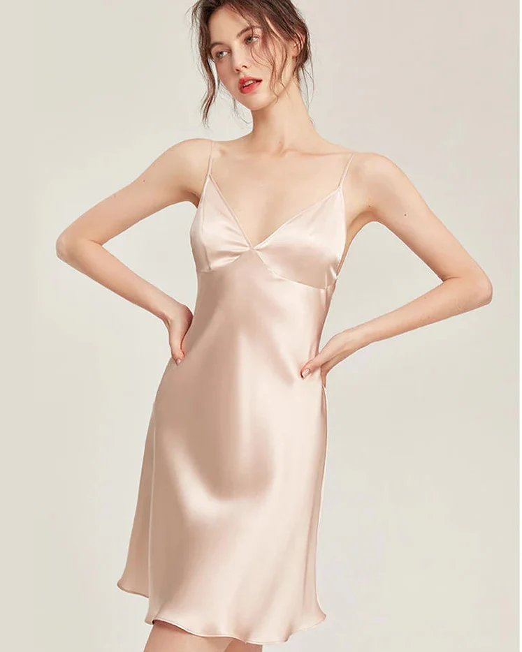 Image of Women's Silk V-Neck Spaghetti Strap Dress