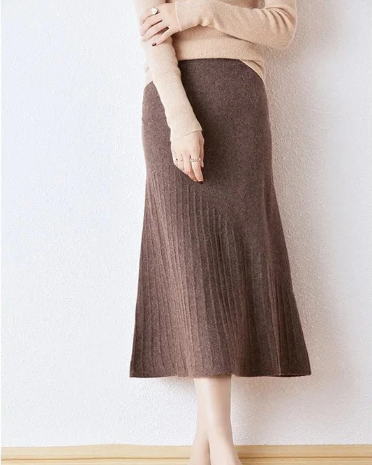 Image of Wool Knitted High Waist A-Line Skirt