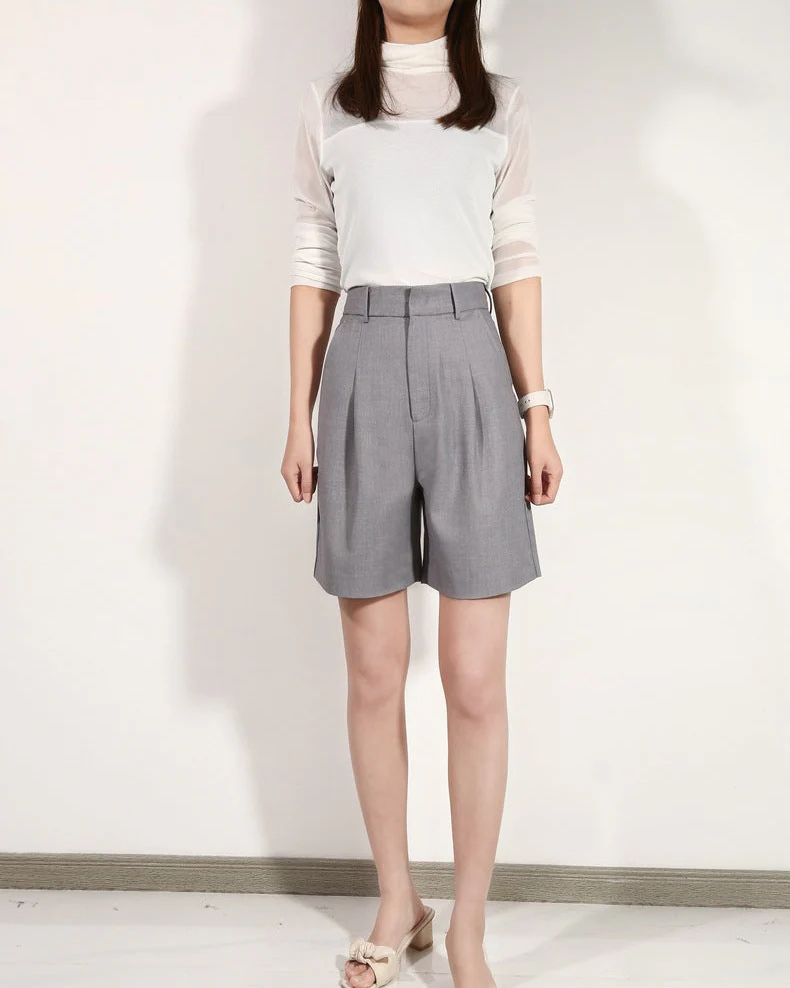 Image of High-Waisted Casual Suit Shorts