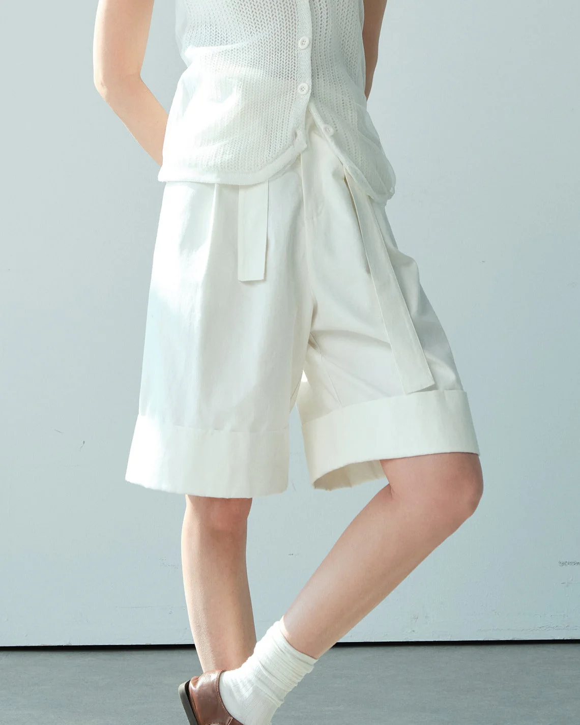 Image of Loose-Fitting High-Waisted Tie-Up Shorts