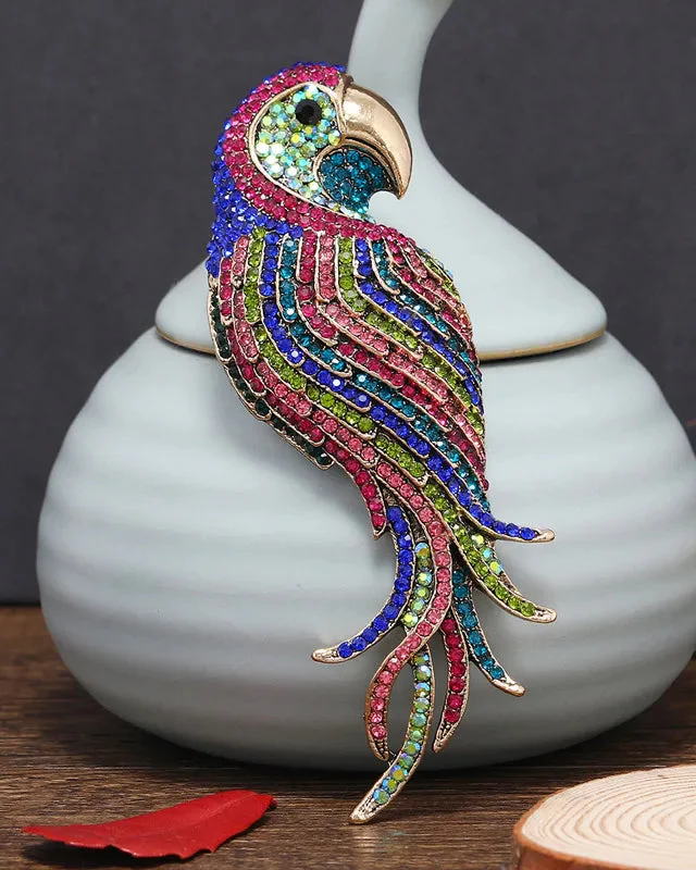 Image of Vintage Colorful Rhinestone Parrot Brooch