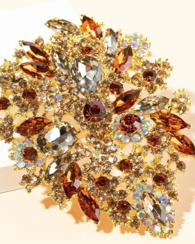 Image of Stylish Gold-Plated Gemstone Brooch
