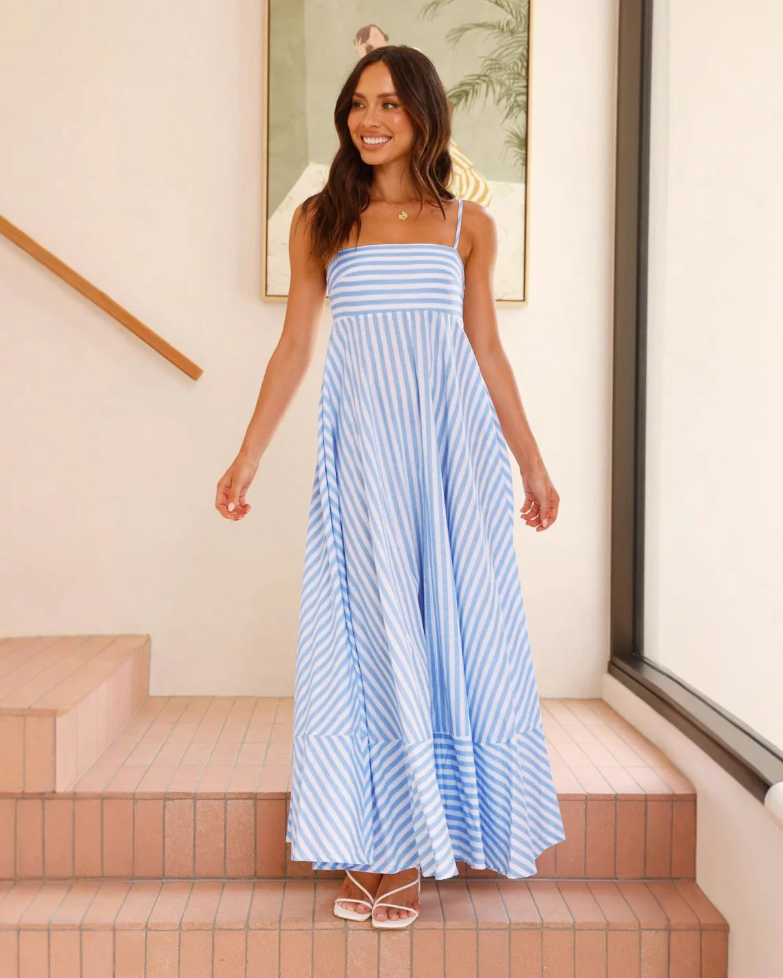 Image of Striped Spaghetti Strap Maxi Dress