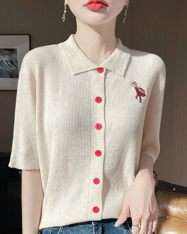Image of New Wool Polo Collar Short-Sleeved Cardigan