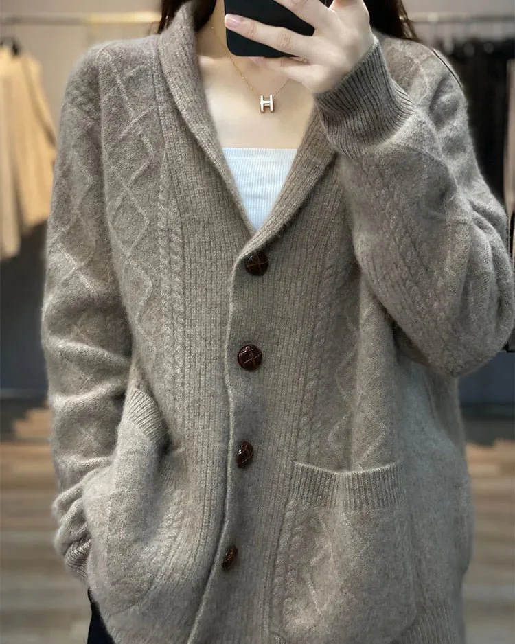 Image of Cashmere V-Neck Loose Cardigan Sweater