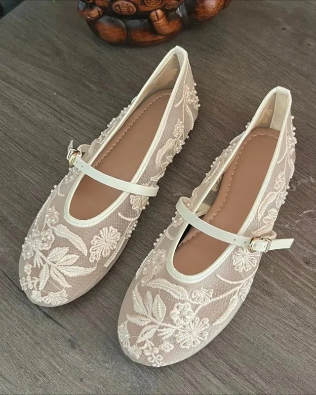 Image of Embroidered Strappy Ballet Flats