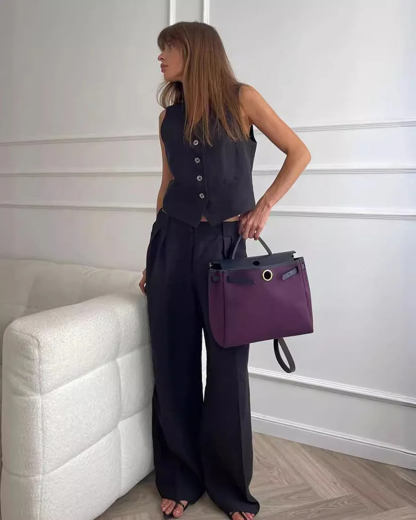 Image of Sleeveless Vest Wide-Leg Pant Set