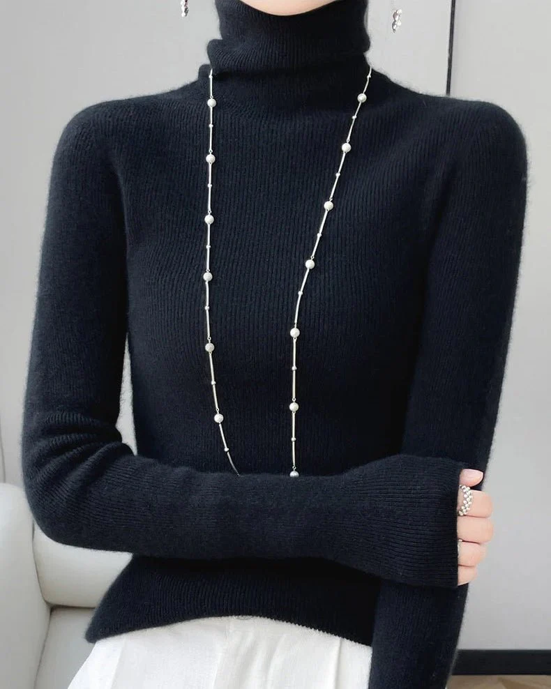 Image of Wool Long-Sleeved Turtleneck Slim Fit Sweater