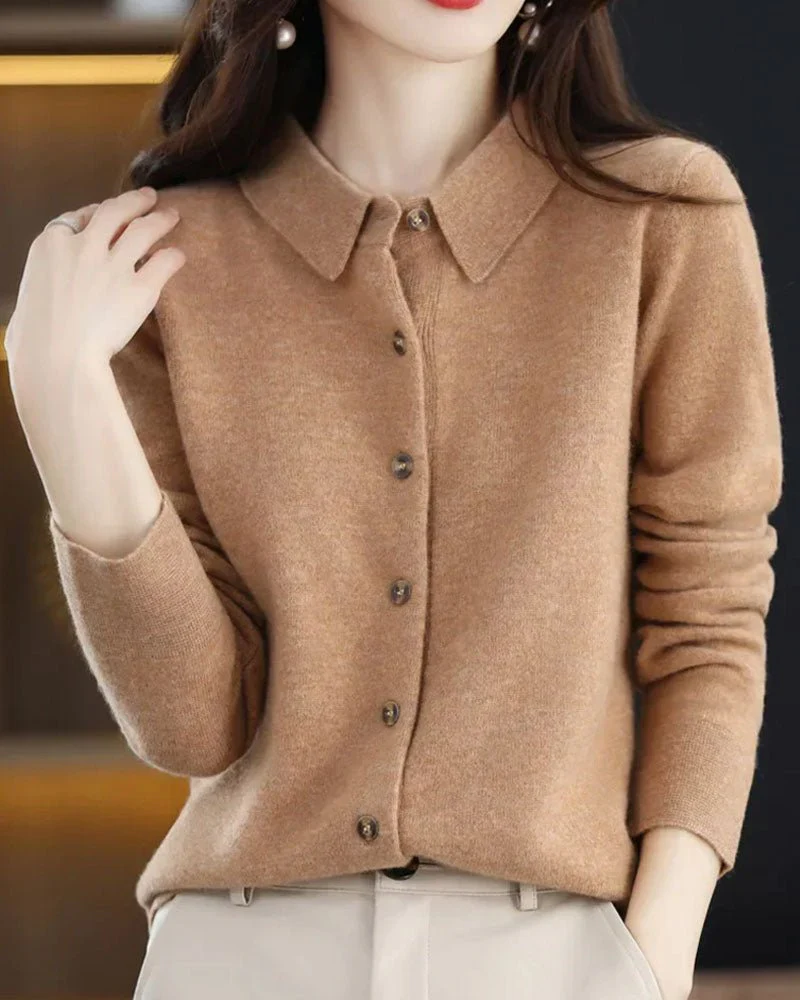 Image of Merino Wool Polo-Collar Cardigan